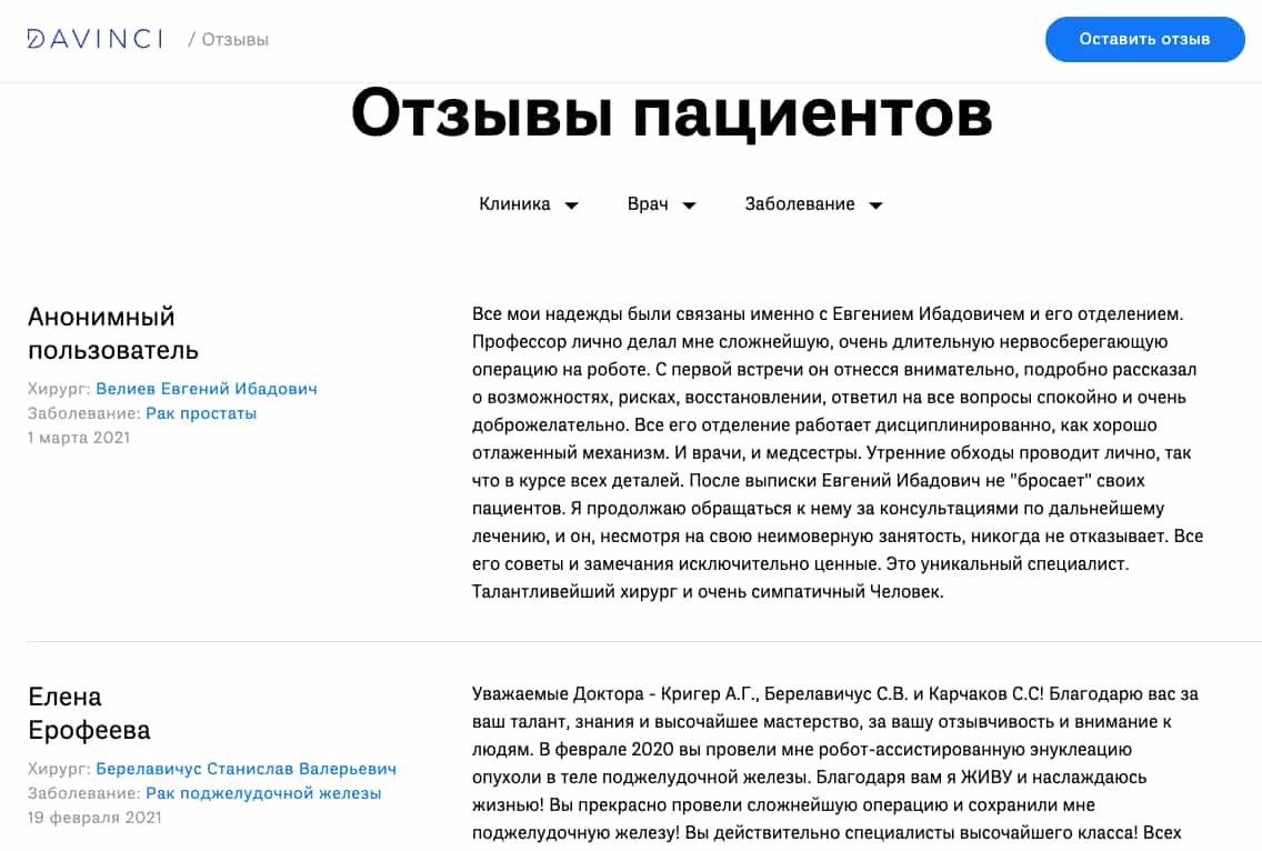 Отзывы о роботических операциях на да винчи 